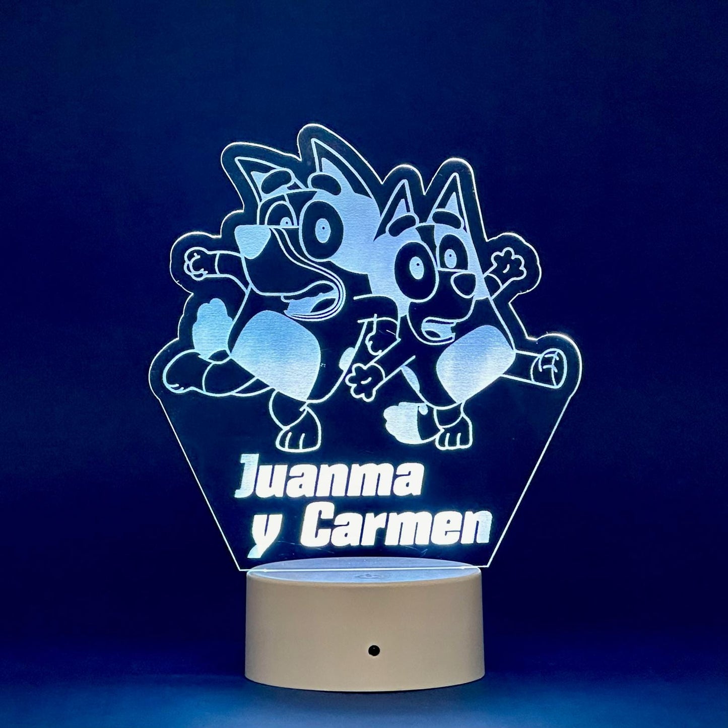 Lámpara ilustrada 3D personalizada con iluminación LED RGB BLUEY Y BINGO